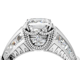 Silver Vintage Milgrain Asscher Cut Diamond Split Shank Ring with Prong Setting_17