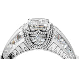 Silver Vintage Milgrain Emerald Cut Diamond Split Shank Ring with Prong Setting_17