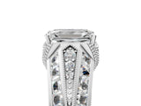 Silver Vintage Milgrain Emerald Cut Diamond Split Shank Ring with Prong Setting_18