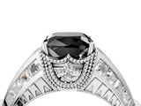 Silver Vintage Milgrain Fancy Black Cushion Cut Diamond Split Shank Ring with Prong Setting_10