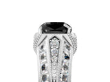 Silver Vintage Milgrain Fancy Black Cushion Cut Diamond Split Shank Ring with Prong Setting_11