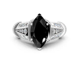 Silver Vintage Milgrain Fancy Black Marquise Cut Diamond Split Shank Ring with Prong Setting