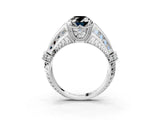 Silver Vintage Milgrain Fancy Black Oval Cut Diamond Split Shank Ring with Prong Setting_3