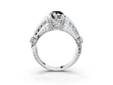 Silver Vintage Milgrain Fancy Black Pear Cut Diamond Split Shank Ring with Prong Setting_3