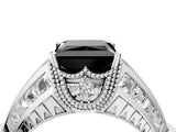 Silver Vintage Milgrain Fancy Black Princess Cut Diamond Split Shank Ring with Prong Setting_4