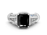Silver Vintage Milgrain Fancy Black Radiant Cut Diamond Split Shank Ring with Prong Setting_6