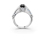 Silver Vintage Milgrain Fancy Black Radiant Cut Diamond Split Shank Ring with Prong Setting_9