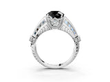 Silver Vintage Milgrain Fancy Black Round Cut Diamond Split Shank Ring with Prong Setting_3