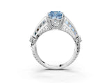 Silver Vintage Milgrain Fancy Blue Cushion Cut Diamond Split Shank Ring with Prong Setting_3