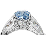 Silver Vintage Milgrain Fancy Blue Cushion Cut Diamond Split Shank Ring with Prong Setting_4