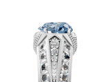 Silver Vintage Milgrain Fancy Blue Heart Cut Diamond Split Shank Ring with Prong Setting_11