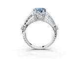 Silver Vintage Milgrain Fancy Blue Heart Cut Diamond Split Shank Ring with Prong Setting_9