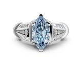 Silver Vintage Milgrain Fancy Blue Marquise Cut Diamond Split Shank Ring with Prong Setting