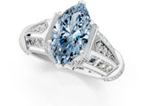 Silver Vintage Milgrain Fancy Blue Marquise Cut Diamond Split Shank Ring with Prong Setting_1