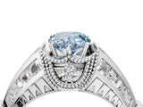 Silver Vintage Milgrain Fancy Blue Pear Cut Diamond Split Shank Ring with Prong Setting_4