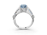 Silver Vintage Milgrain Fancy Blue Princess Cut Diamond Split Shank Ring with Prong Setting_3