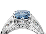 Silver Vintage Milgrain Fancy Blue Princess Cut Diamond Split Shank Ring with Prong Setting_4