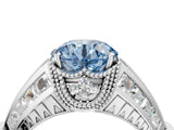 Silver Vintage Milgrain Fancy Blue Round Cut Diamond Split Shank Ring with Prong Setting_10