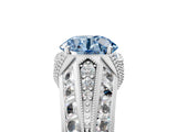 Silver Vintage Milgrain Fancy Blue Round Cut Diamond Split Shank Ring with Prong Setting_11