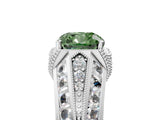Silver Vintage Milgrain Fancy Green Cushion Cut Diamond Split Shank Ring with Prong Setting_11