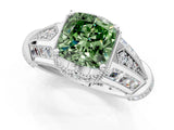 Silver Vintage Milgrain Fancy Green Cushion Cut Diamond Split Shank Ring with Prong Setting_7