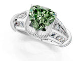 Silver Vintage Milgrain Fancy Green Heart Cut Diamond Split Shank Ring with Prong Setting_1
