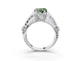 Silver Vintage Milgrain Fancy Green Heart Cut Diamond Split Shank Ring with Prong Setting_3