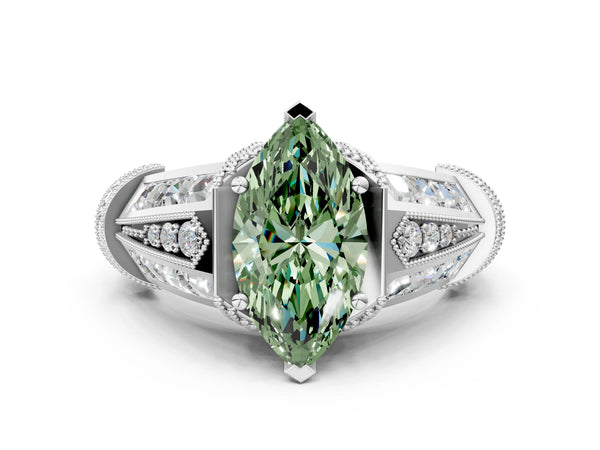 Sterling Silver Marquise Vintage Engagement Ring Setting for Fancy Green Center - Design RJ-751