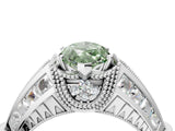 Silver Vintage Milgrain Fancy Green Marquise Cut Diamond Split Shank Ring with Prong Setting_4