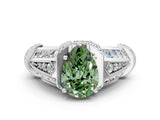 Silver Vintage Milgrain Fancy Green Pear Cut Diamond Split Shank Ring with Prong Setting_6