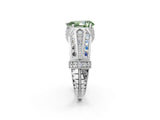 Silver Vintage Milgrain Fancy Green Pear Cut Diamond Split Shank Ring with Prong Setting_8