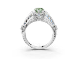 Silver Vintage Milgrain Fancy Green Pear Cut Diamond Split Shank Ring with Prong Setting_9