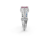 Silver Vintage Milgrain Fancy Pink Emerald Cut Diamond Split Shank Ring with Prong Setting_8