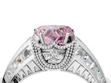 Silver Vintage Milgrain Fancy Pink Heart Cut Diamond Split Shank Ring with Prong Setting_4