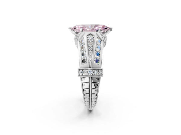 Sterling Silver Marquise Vintage Engagement Ring Setting for Fancy Pink Center - Design RJ-751