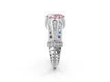Silver Vintage Milgrain Fancy Pink Oval Cut Diamond Split Shank Ring with Prong Setting_8