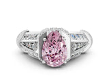 Silver Vintage Milgrain Fancy Pink Pear Cut Diamond Split Shank Ring with Prong Setting