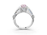 Silver Vintage Milgrain Fancy Pink Pear Cut Diamond Split Shank Ring with Prong Setting_3