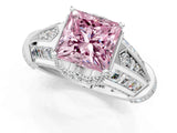 Silver Vintage Milgrain Fancy Pink Princess Cut Diamond Split Shank Ring with Prong Setting_1