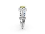 Silver Vintage Milgrain Fancy Yellow Asscher Cut Diamond Split Shank Ring with Prong Setting_8