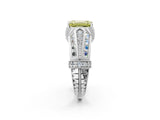 Silver Vintage Milgrain Fancy Yellow Emerald Cut Diamond Split Shank Ring with Prong Setting_8