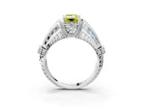 Silver Vintage Milgrain Fancy Yellow Emerald Cut Diamond Split Shank Ring with Prong Setting_9