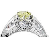 Silver Vintage Milgrain Fancy Yellow Pear Cut Diamond Split Shank Ring with Prong Setting_10