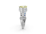 Silver Vintage Milgrain Fancy Yellow Pear Cut Diamond Split Shank Ring with Prong Setting_8