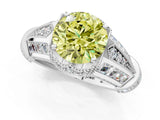 Silver Vintage Milgrain Fancy Yellow Round Cut Diamond Split Shank Ring with Prong Setting_1