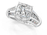 Silver Vintage Milgrain Princess Cut Diamond Split Shank Ring with Prong Setting_14