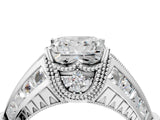 Silver Vintage Milgrain Princess Cut Diamond Split Shank Ring with Prong Setting_17