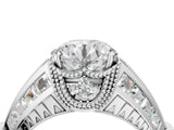 Silver Vintage Milgrain Round Diamond Split Shank Ring with Prong Setting_15