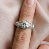 Silver Vintage Milgrain Round Diamond Split Shank Ring with Prong Setting_25
