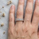 Silver radiant cut diamond half eternity band with shared prong setting_37